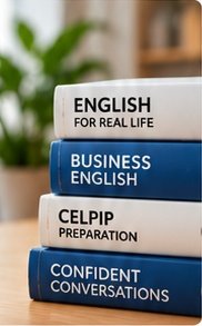 English learning books for real life, business English, CELPIP preparation, and confident conversations