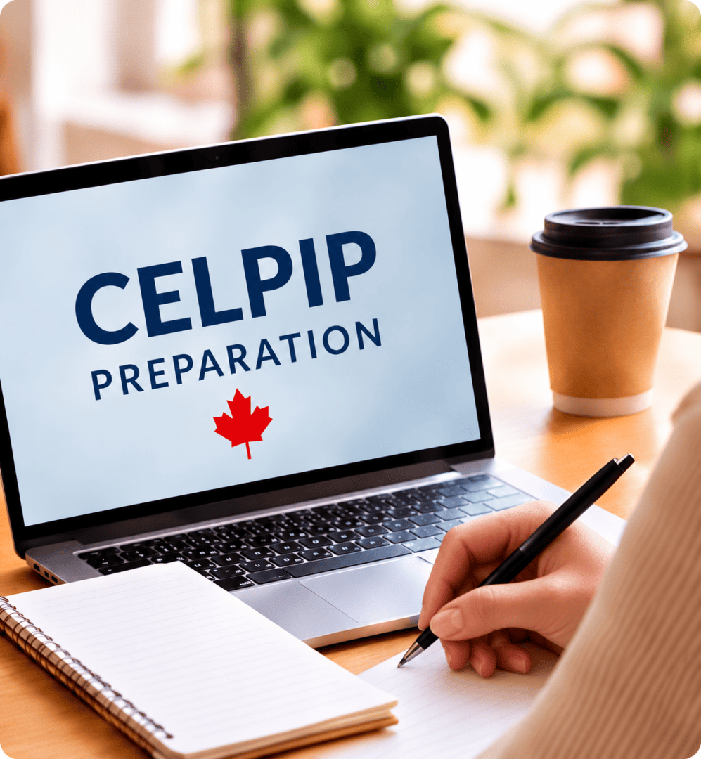 Laptop and study materials for CELPIP preparation