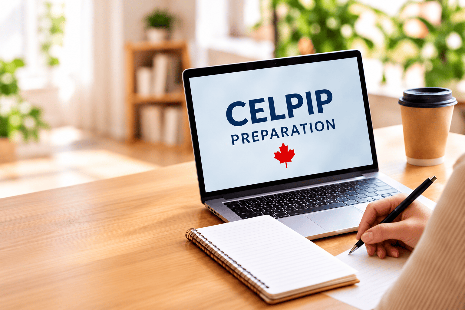 CELPIP preparation materials on a laptop