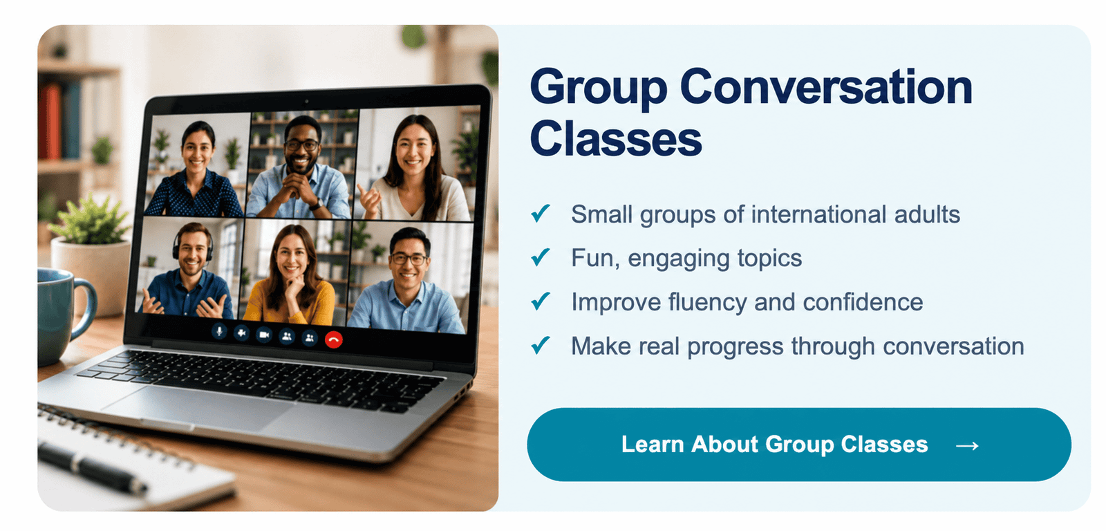 Adults meeting in an online group class