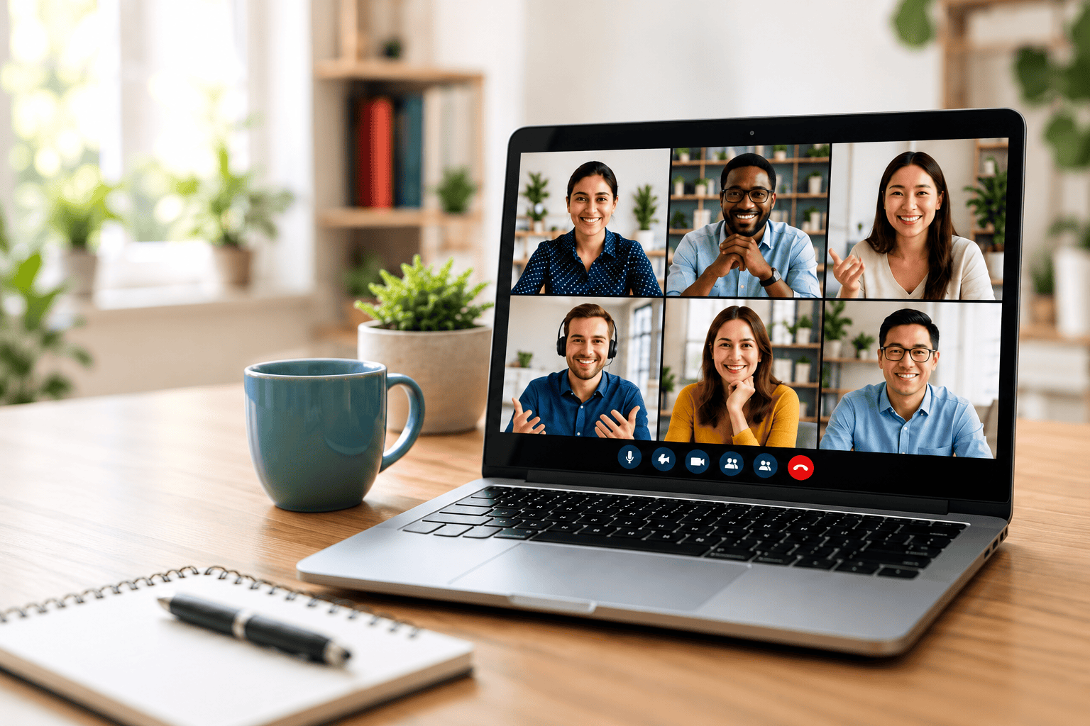 International adults enjoying an online conversation class